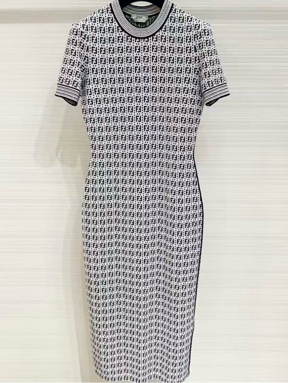 Fendi Black & White FF Logo Midi Knit Dress